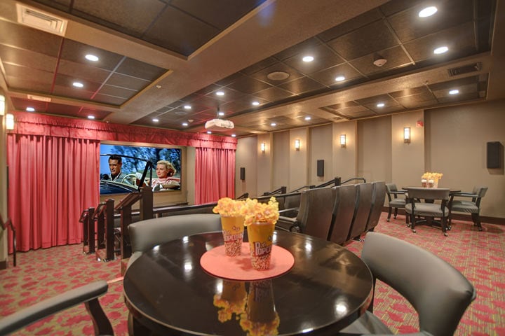 The theater room at Meadowlark Estates